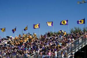 Photo of Cowboy banners at a football game.